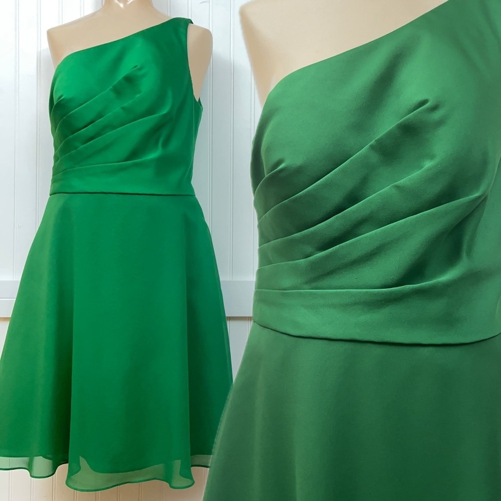 Wtoo Bridesmaid Dress Green One Shoulder Chiffon Flowy A Line Sleeveless Prom 10 - Picture 2 of 7